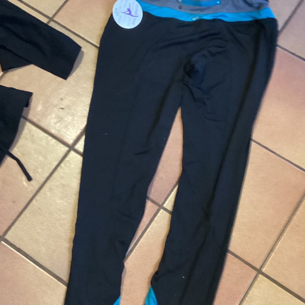 Black Leggings with Blue and Gray Waistband